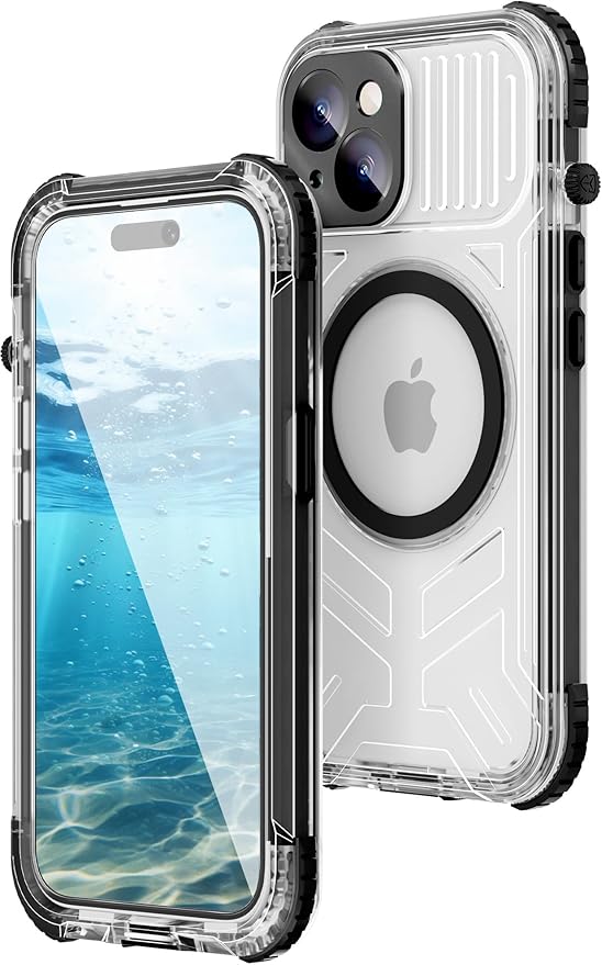 WIFORT for iPhone 15 Waterproof Case, [IP68 Underwater Dustproof][Built-in Screen][15FT Military Shockproof], 360 Full Body Sealed Protection Cover Magnetic Frosted Phone Case, 6.1" Black