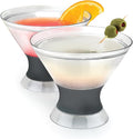 Host Freeze Insulated Martini Cooling Cups for Espresso Martinis, Gifts for Mom, Housewarming Gifts for Women, Plastic Freezer Gel Chiller Double Wall Stemless Cocktail Glasses, Set of 2, 9 oz, Gray