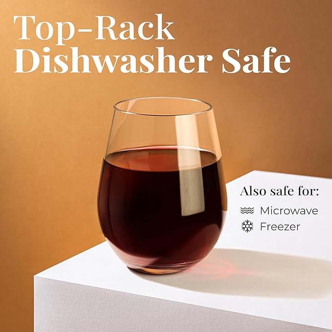 Vivocci Unbreakable Plastic Stemless Wine Glasses 20 oz | 100% Tritan Heavy Base | Shatterproof Glassware | Ideal For Cocktails & Scotch | Perfect For Homes & Bars | Dishwasher Safe | Set of 2