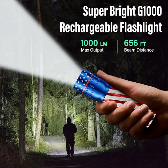 RECHOO Rechargeable Flashlight 1 Pack, Bright Military Grade Torch Light High Lumens with Adjustable Focus & 3 Lighting Modes, Portable Waterproof Led Flashlight for Camping Home, Gifts for Man Kids