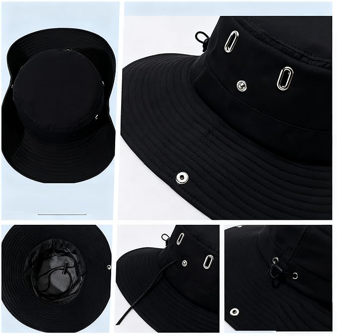 levayhill 25L Foldable Backpack & Bucket Hat 2 IN1 Combo, Lightweight packable Travel Set, Compact Daypack Sun Fisherman Hat (Black)