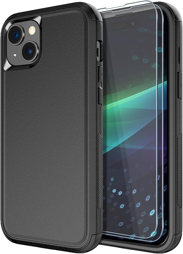for iPhone 15 Plus Case [Shockproof] [Dropproof] [with Screen Protector ] Heavy Duty Protection Phone Case Cover - Black