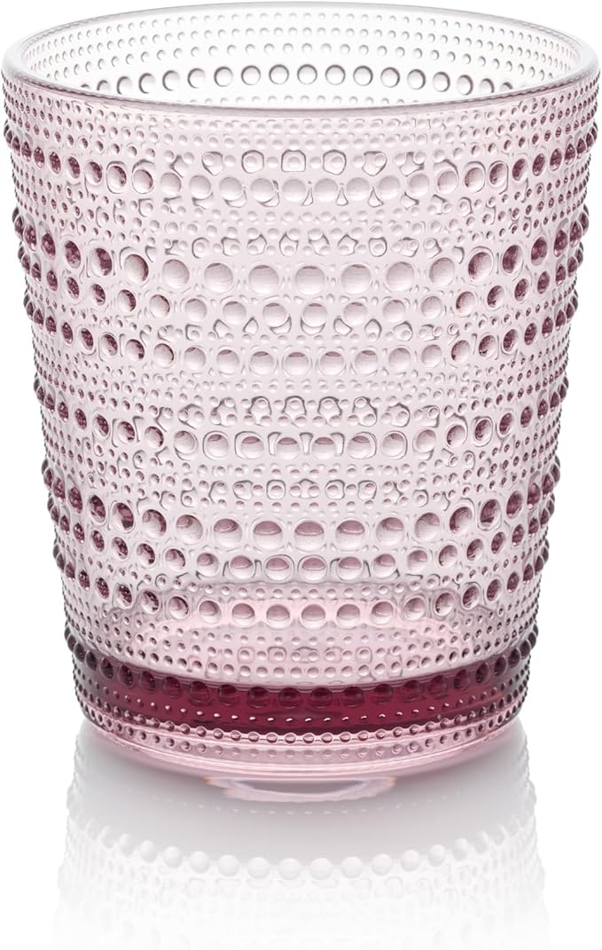 Santa Fe Plum Set of 6 Premium Acrylic DOF Glasses 16 oz – Unbreakable Drinkware with Textured Bubble Design, Dishwasher Safe Tumblers for Indoor & Outdoor Use