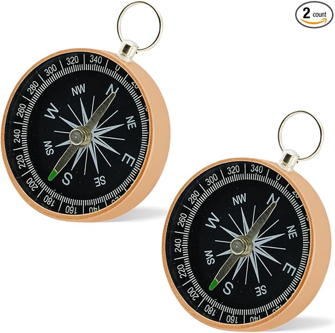 Pocket Compass, 2 Pieces Mini Compass with Key Ring, Suitable for Hiking Survival, Mountaineering Camping, Outdoor Adventure Party Navigation Tools
