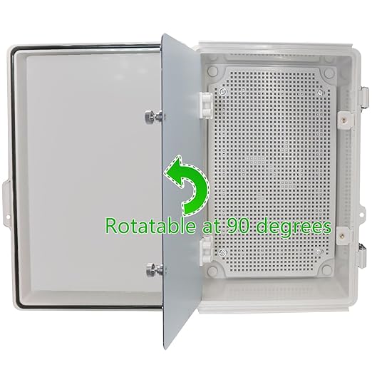 IP67 Waterproof Junction Box with Inner Door, ABS Plastic Electrical Enclosure with Stainless Steel Latch, Hinged Cover Electric Box with Mounting Plate, Wall Brackets & Cable Glands 290x190x140