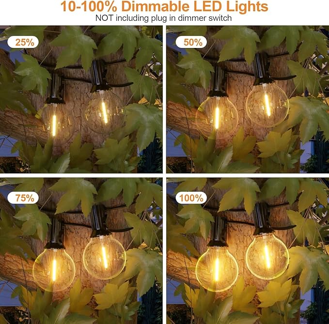 GPATIO Outdoor String Lights, 25FT G40 Bulbs Shatterproof Patio Lights, Waterproof Dimmable Hanging Outdoor Lights, Connectable LED Outside Lights for Backyard Yard Gazebo Porch Party
