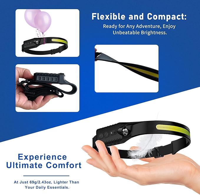 Nessciera Rechargeable LED Headlamp, 400 Lumens, 230° Wide Beam, USB-C, IPX4, 5 Modes — Lightweight, Adjustable Headband; Hard Hat Clips for Camping, Hiking, Running, Repairs & Gift (4 pack, Black)