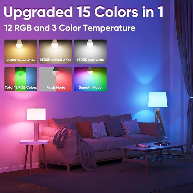 Rechargeable Battery Operated A19 Light Bulbs with Remote, Dimmable Detachable Battery Powered LED Bulb with 15 Colors Shift & Timer, Cordless Emergency Bulb for Wall Sconce, Non-Hardwired, 4-Pack