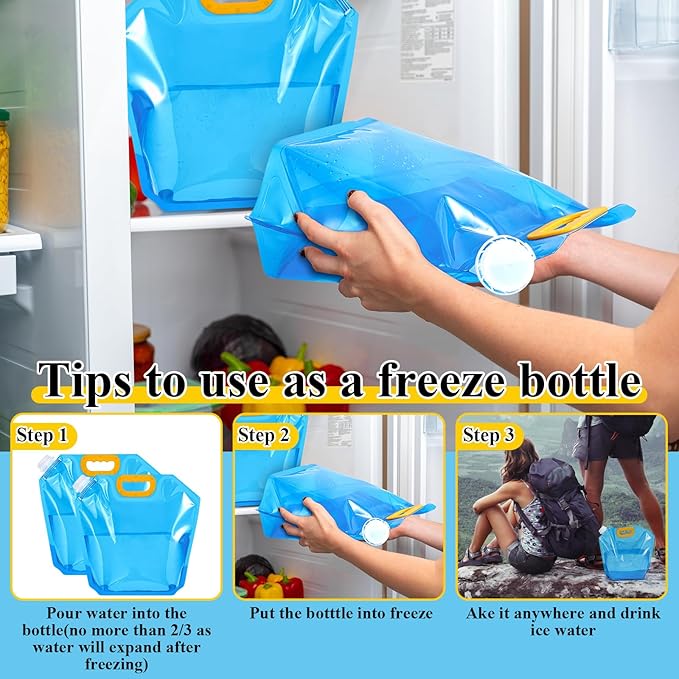 Tessco for you 12 Pack 1.3 Gallon Collapsible Water Storage Bag Water Container Emergency Jug Plastic Storage Pouch Freezable Carrier Tank Foldable Bottle for Outdoor Sport Camping (Blue)