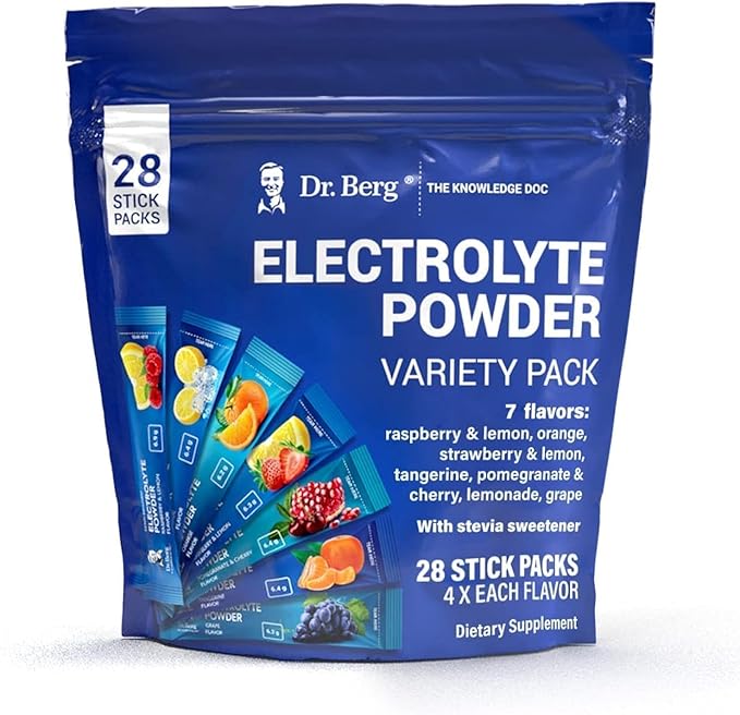 Dr. Berg Sugar Free Electrolyte Powder Packets (Variety Pack) - Daily Electrolyte Drink Mix - 28 Total Hydration Pouches Sugar Free - Keto Electrolytes Powder Packets No Sugar - 7 Delicious Flavors