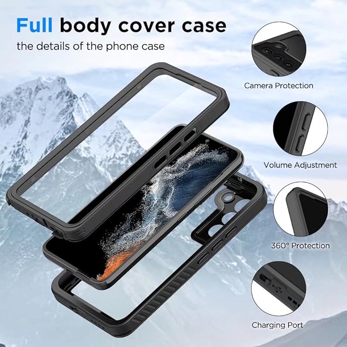 Lanenas for Samsung Galaxy S22 Case, Waterproof Case with Built-in Screen Protector, Shockproof Dustproof Heavy Duty Full Body Protective Case for Samsung Galaxy S22 5G 6.1" Black