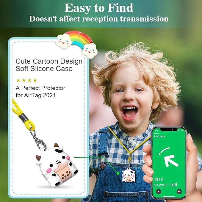 4-Pack Cute Case for AirTag 2/1 Necklace Design, Waterproof Air Tag Necklace Soft Silicone Protective Air Tags Holder with Key Ring