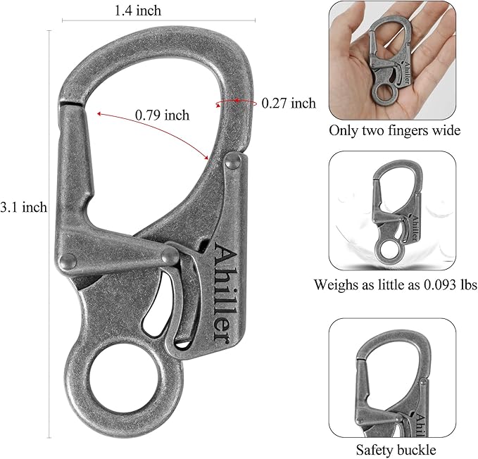 Ahiller Carabiner Clip, Double Anti-Misopening Locking Design, 3" Zinc Alloy Heavy Keychain for Outdoor Camping Hiking, Key Ring Clip