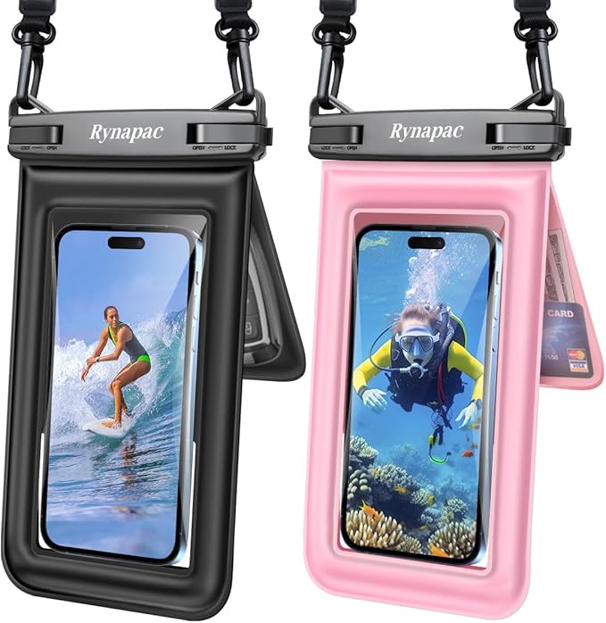 [Up to 8.5''] Waterproof Phone Pouch Floating 2 Pack, IPX8 Double Space Waterproof Phone Case with Lanyard for iPhone 17 16 15 Pro Max, Galaxy S26 Ultra, Cellphone Dry Bag Beach Cruise Ship Essentials