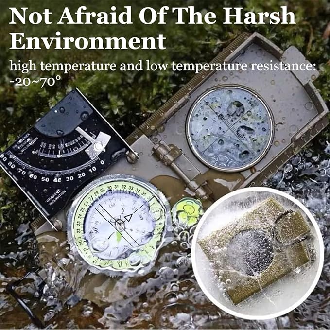 Multifunctional Military Aiming Navigation Compass Compass | IP65 Military Compass with Inclinometer | Impact Resistant | Measure | Height and Slope for Hiking | Camping