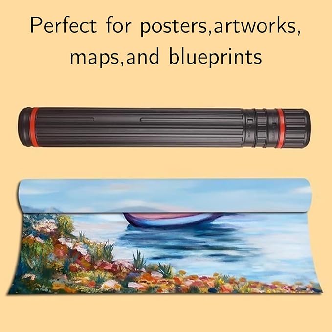 DEWEL 2Pcs Poster Tube Extends from 30" to 51", Telescoping Plastic Art Tube for Poster/Art/Document/Blueprint/Fishing Rod, Waterproof and Light Resistant with Carrying Strap(Black XL Size)