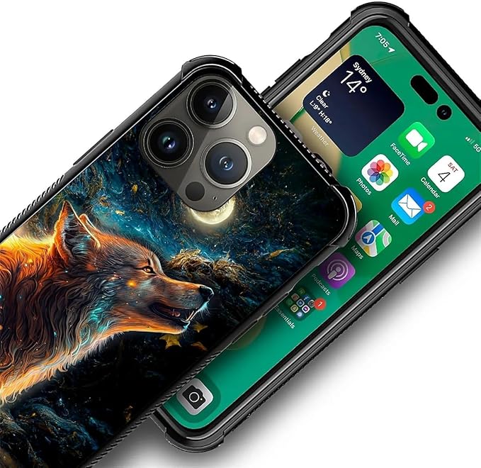 for iPhone 14 Pro Case, Star Cave Hungry Wolf Pattern Graphic Design Girl Boy Soft Silicone Hard Acrylic Shock Protection for iPhone 14 Pro