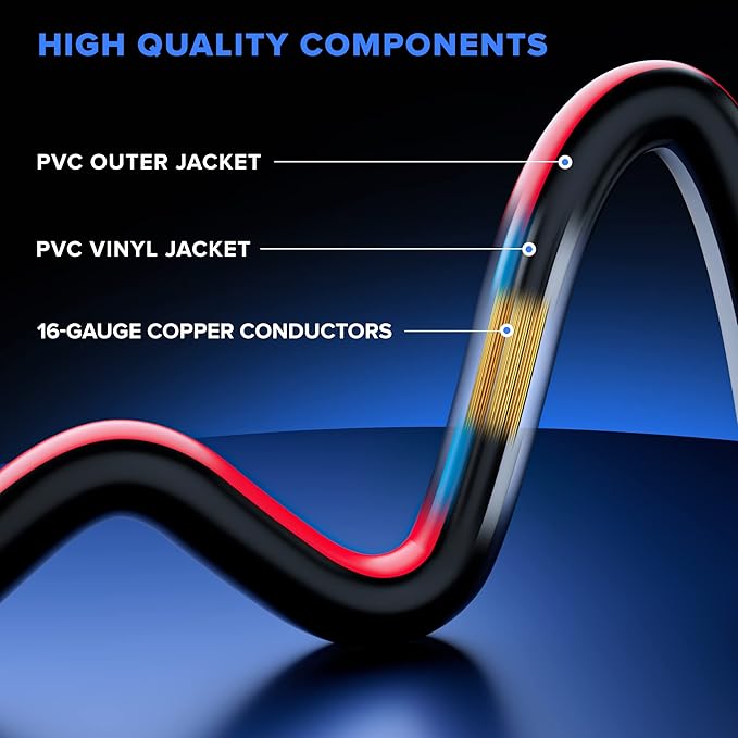 Maximm 10 Ft Black, White and Red Extension Cord, Heavy Duty 16 AWG, ETL Listed for Workshop & Outdoor Use