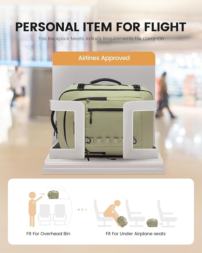 LOVEVOOK 40L Travel Backpack for Men Women, Waterproof Carry On Backpack for Work & Travel, Flight Approved Personal Item with 3 Packing Cubes, TSA Bag Fits 17.3" Laptop,Greyish green