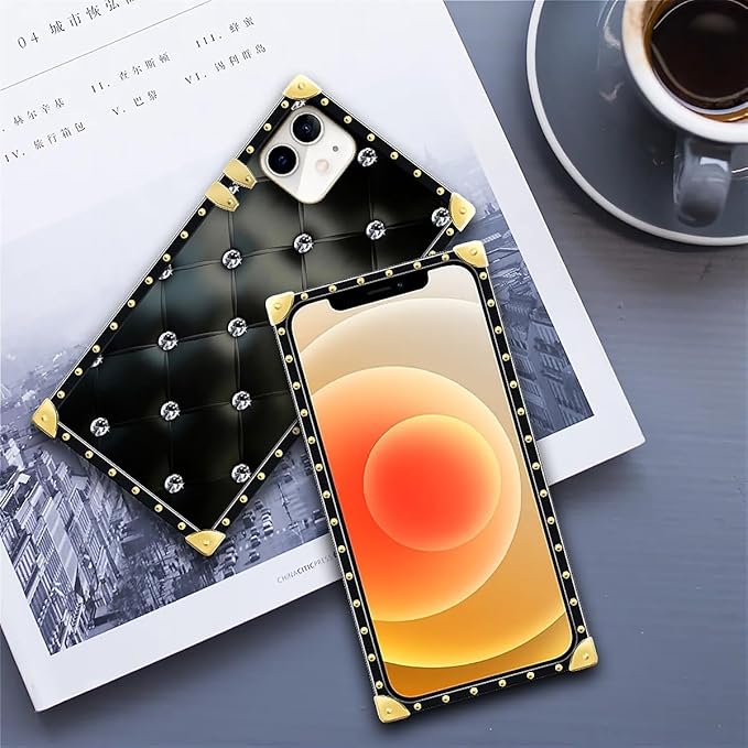 Compatible with iPhone 11 Case, Shiny Black Sofa Crystal Luxury Golden Decoration for Girl Women Soft TPU Shockproof Protective Hard PC Back for iPhone 11