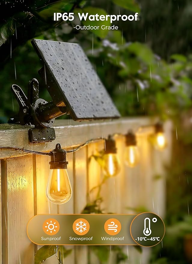 Minetom 79FT Solar String Lights Outdoor Waterproof, 24 LED S14 Shatterproof Bulb, Patio Lights with Remote Type-C Port Timable, 3 Light Modes Dimmable Solar String Lights for Outside, Yard, Camping