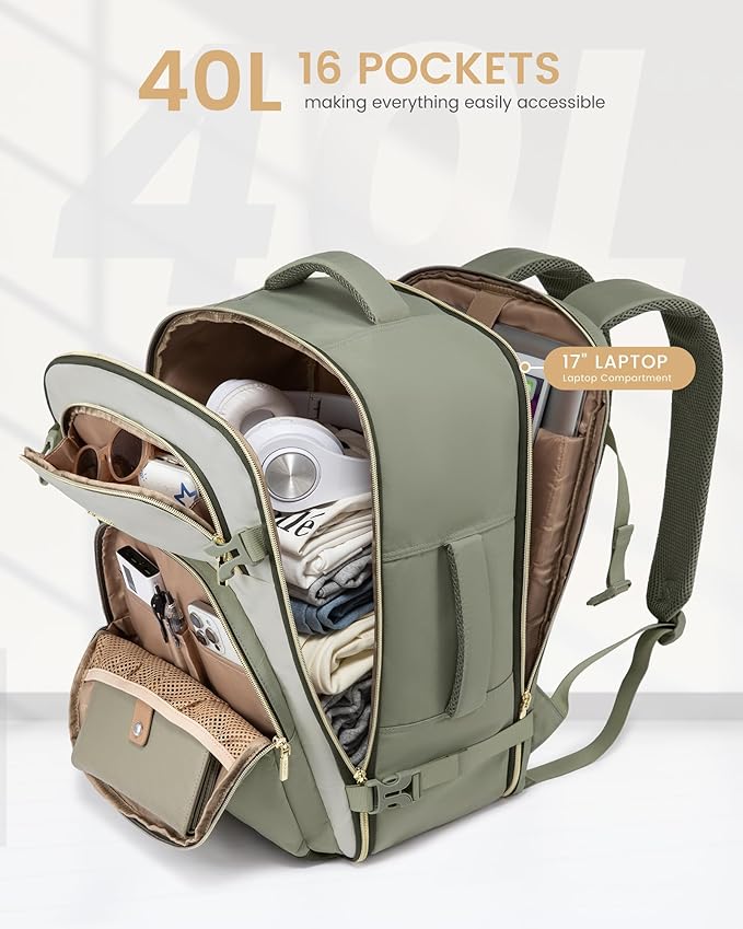LOVEVOOK Travel Essentials Carry on Backpack 40L Travels Backpack for Women,Waterproof TSA Personal Item Travels Bag Airline Flight Approved,Large Carry on Luggage Laptop Backpack with Packing Cubes