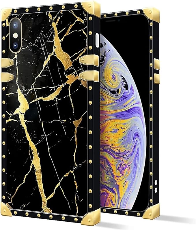 Compatible with iPhone Xs Max Case, Black Gold Marble Nature Luxury Golden Decoration for Girl Women Soft TPU Shockproof Protective Hard PC Back for iPhone Xs Max