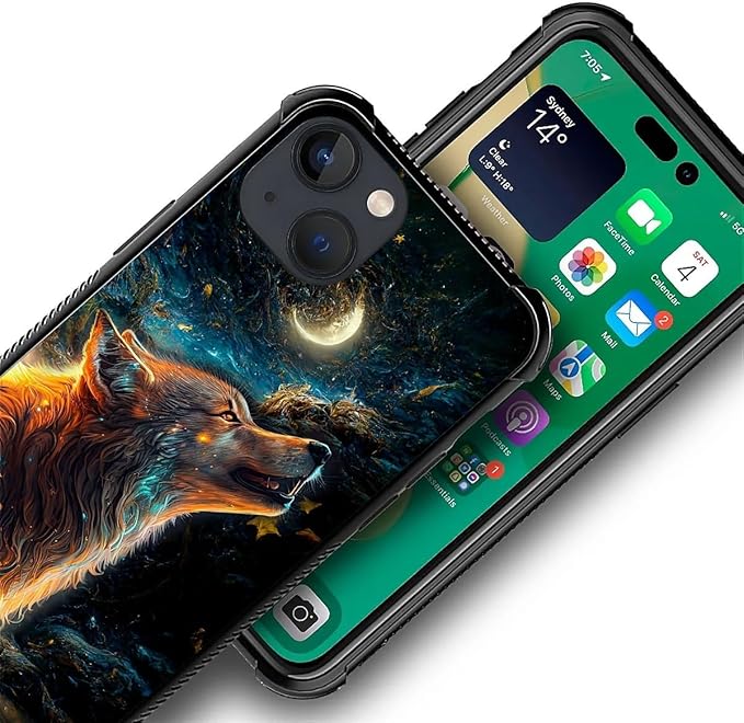 for iPhone 13 Case, Star Cave Hungry Wolf Pattern Graphic Design Girl Boy Soft Silicone Hard Acrylic Shock Protection for iPhone 13