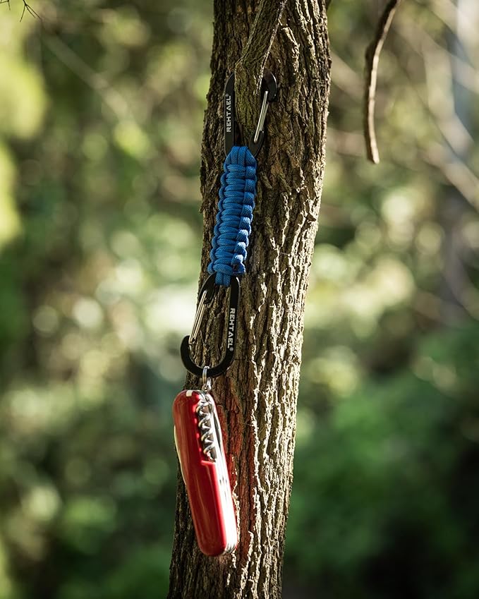 Paracord Braided Carabiner Keychain Lanyard Strap, Hanger Stroller Hook w/2 Carabiner Clips for Water Bottle Backpack