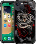for iPhone 14 Case, Entwined Rose Snake Pattern Graphic Design Girl Boy Soft Silicone Hard Acrylic Shock Protection for iPhone 14