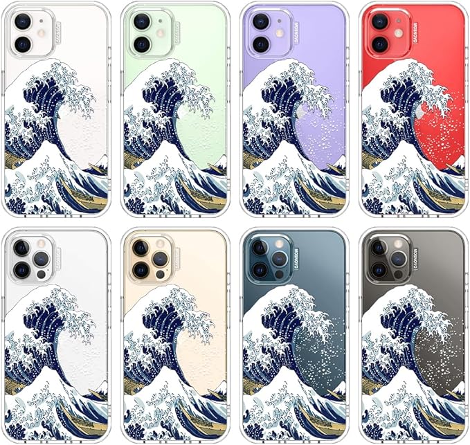 MOSNOVO Case for iPhone 12 & iPhone 12 Pro, [Buffertech 6.6ft Military-Grade Drop Protection] [Anti Peel Off Tech] Clear TPU Bumper Phone Case Cover Design - Great Wave