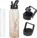 BJPKPK Insulated Water Bottles with Straw Lid, 40oz Stainless Steel Water Bottles with 3 Lids, BPA Free Leakproof Thermo, Tumblers, Cups for Sports-Wood Yellow Gray