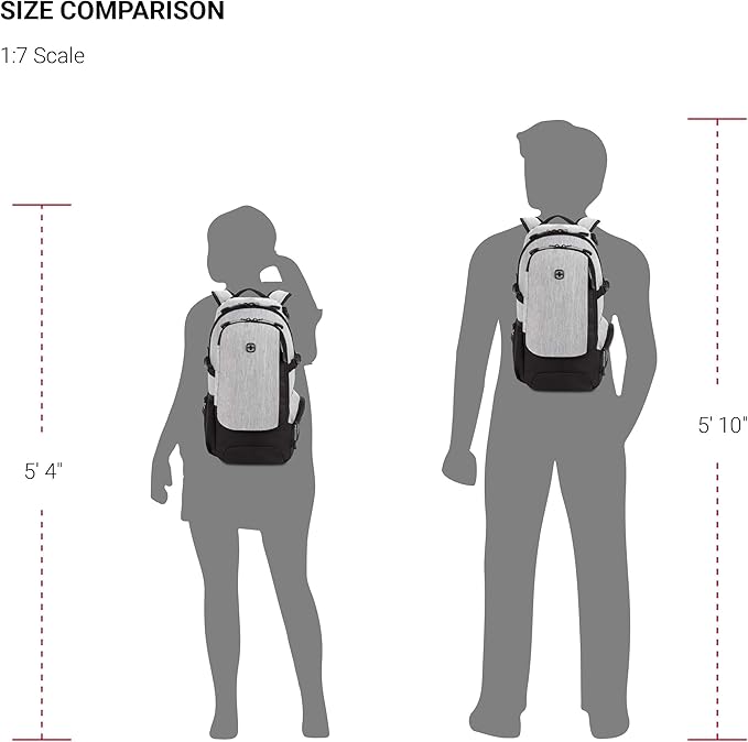 SwissGear 3598 Backpack, Narrow Daypack, Ideal for Commuting and School, Light Grey/Heather