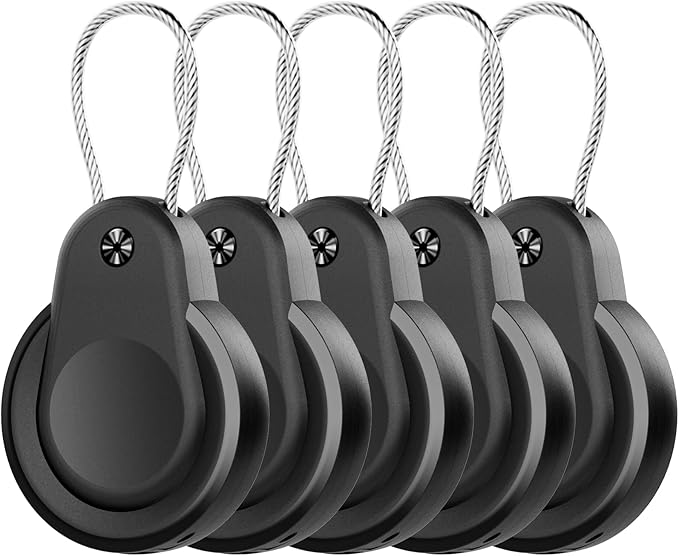 5 Pack Airtag Holder - IPX8 Waterproof Airtag Keychain with Wire Cable, Anti-Scratch GPS Case for Apple Airtag, Durable Airtag Cover for Keys, Kids, Luggage, Backpacks, Pet Collar-Black