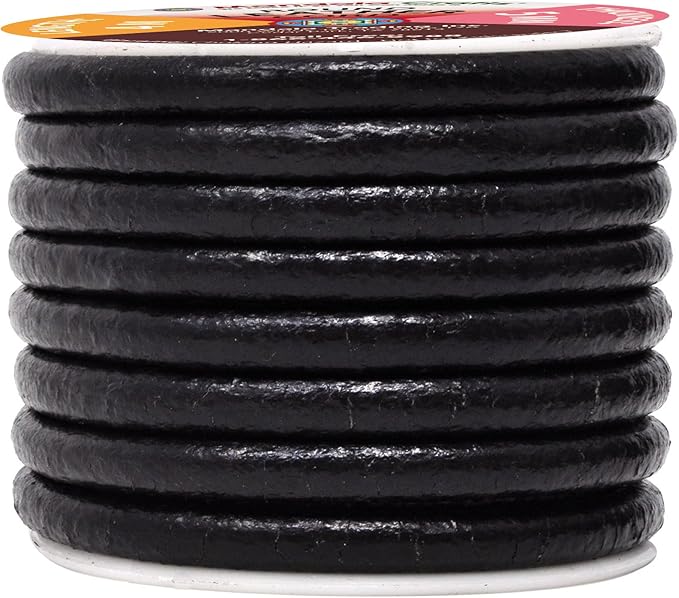 Mandala Crafts Round Genuine Black Leather Cord for Jewelry Making – 5mm Cowhide Leather Rope String Lace for Kumihimo – 4.4 Yards Cowhide Craft Cording Spool