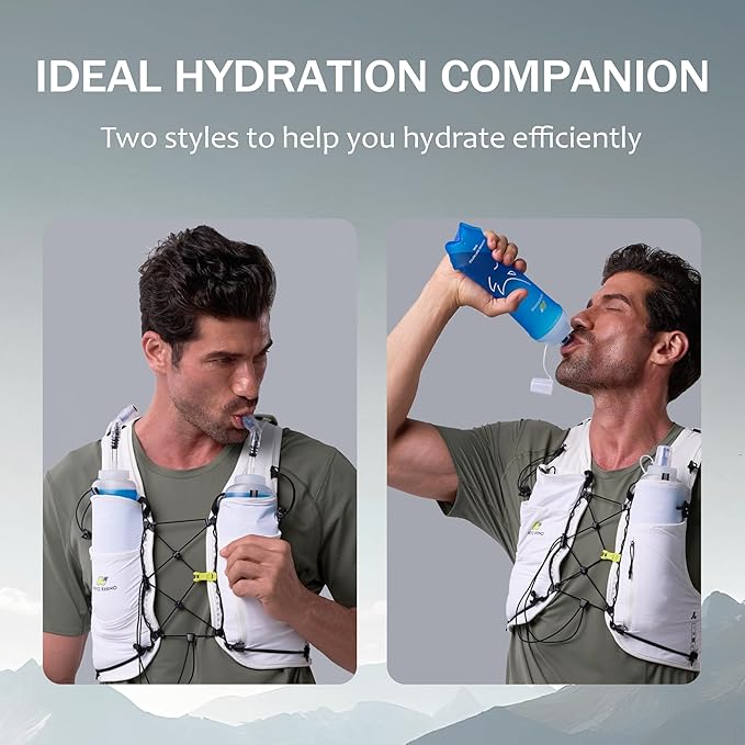 N NEVO RHINO 350ml/500ml TPU Soft Flask with Straw for Hydration Vest Pack Collapsible Water Bottle for Running Trail Hiking Cycling Marathon Camping