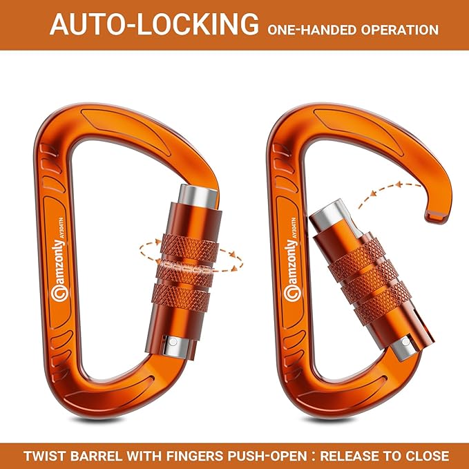 3inch Auto Locking Carabiner Clips Heavy Duty, 12KN /2697lbs Lightweight keychain carabiners, Sturdy Twist Lock Caribeeners for Camping Hiking Hammock Swing Backpack, dog leash and Harness etc