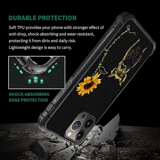 for iPhone 16 Pro Max Case, Pig Sunflower Yellow Sunshine Pattern Graphic Design Girl Boy Soft Silicone Hard Acrylic Shock Protection for iPhone 16 Pro Max