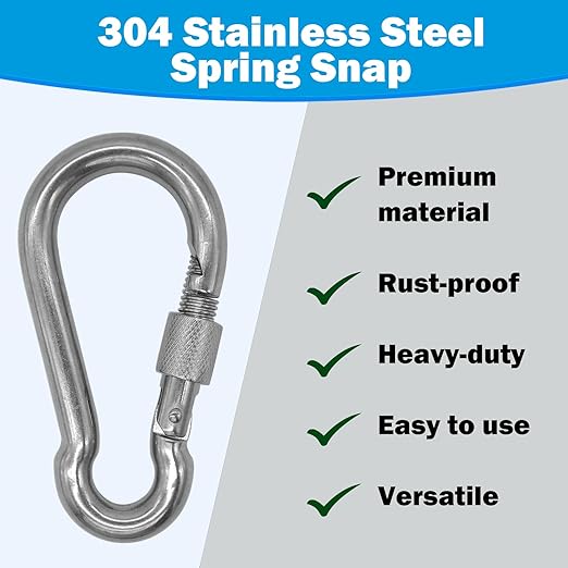 304 Stainless Steel Carabiners -4.7 inch Heavy Duty, Durable & Rust-Free Clips for Gym, Swing, Dog Leashes, Hammocks, Keychains, and More(304,M11 with Screw,Pack of 2)