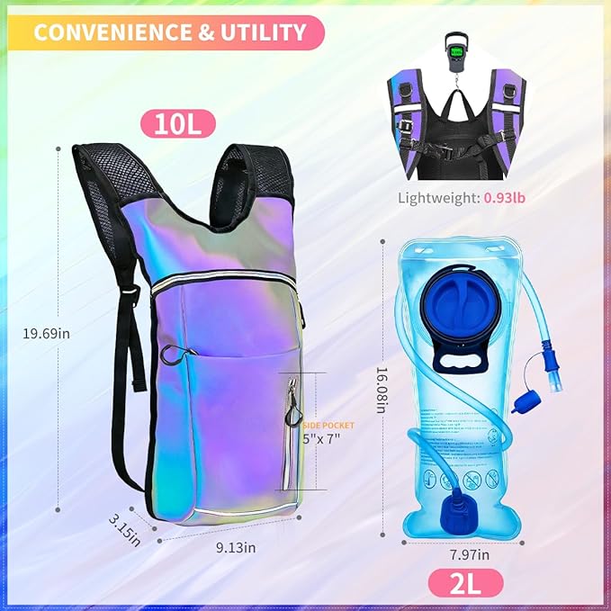 Hydration Backpack, Water Backpack with 2L Hydration Bladder, Rave Backpack Hydration Pack, Festival Essential for Raves, Hiking, Cycling, Climbing, Running, Outdoor, Camping and More