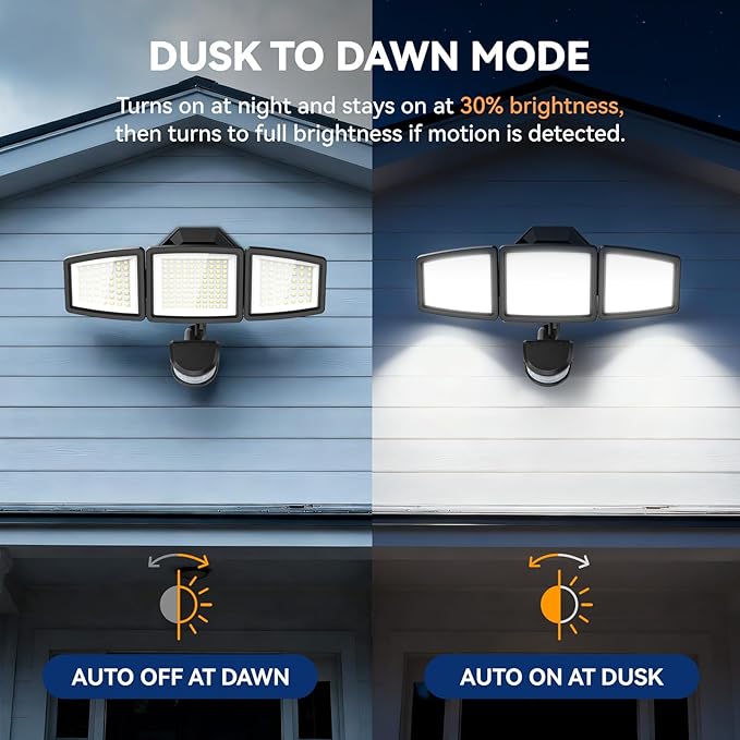 LED Security Lights Motion Sensor Light Outdoor, 7000LM, 6500K, Waterproof, Flood Light Outdoor Motion Detector with Adjustable 3 Head, Hardwired Wall Light for Entryway, Yard, Garage (2)