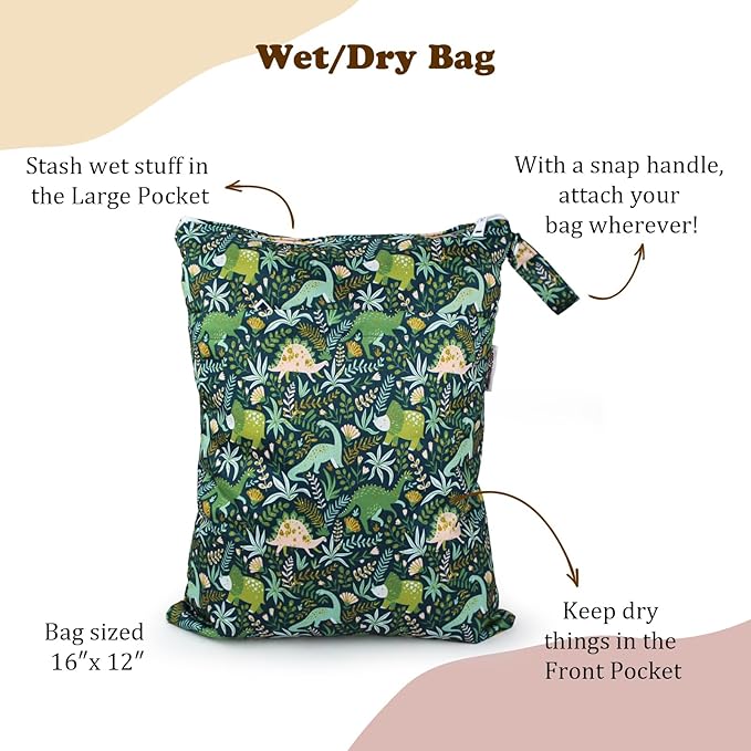 Mama Koala Wet Dry Bags, Portable Washable Reusable Baby Cloth Diapers Bags, 2pcs Medium Size for Travel Beach Laundry Pool Gym Yoga (WB-Forest)