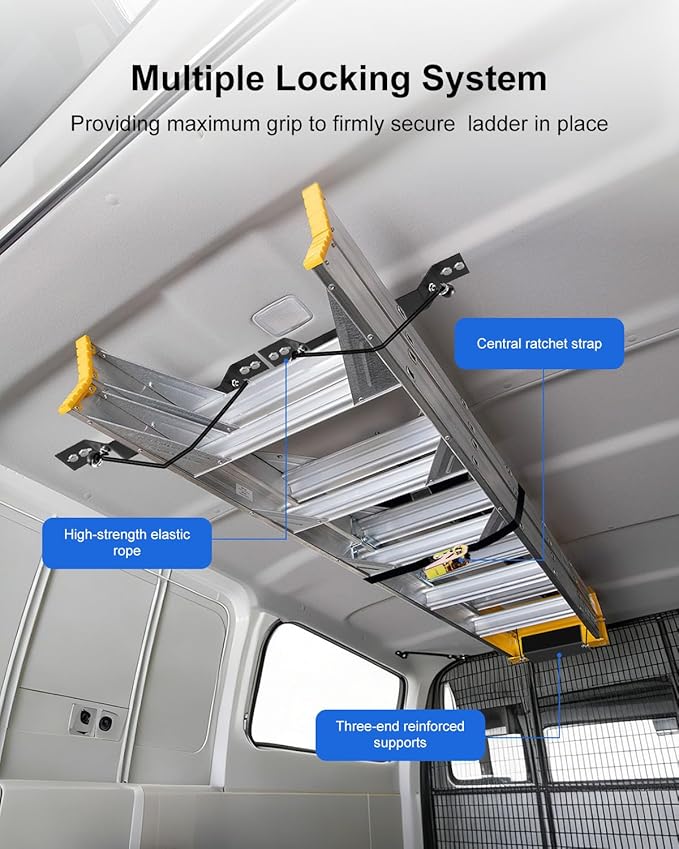 Van Interior Ladder Storage Holder, Adjustable Internal Ladder Rack Fit for Van Trailer Truck Roof, Quick Release Heavy Duty Ladder Bracket