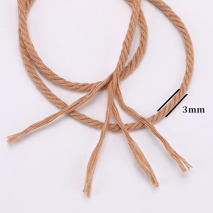 Coffee Macrame Cord 3mm x 109Yards,Colored Cotton Rope Craft Cord Colorful Cotton Cord Twine for Wall Hanging Plant Hangers Crafts Knitting Decorative Projects