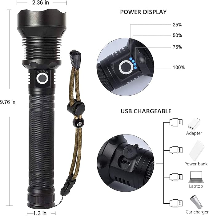 Lylting Rechargeable LED Flashlights High Lumens, 90,000 Lumens Super Bright Flashlight with 5 Modes & Waterproof, Powerful Handheld Flashlight for Camping Emergencies