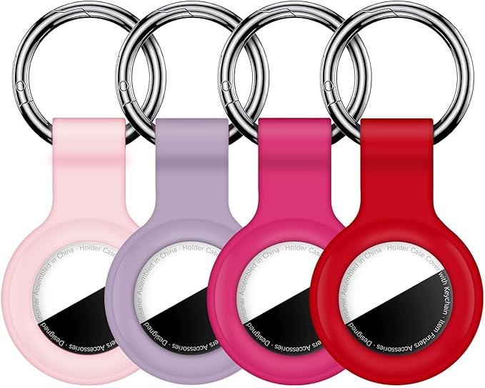 Linsaner Case for AirTag 2nd Gen (2026) & 1st Gen, Silicone Holder Keychain Key Ring, Protective Cover for Air Tags, GPS Finder Accessories for Bags, Pets, Kids, Luggage,Pink/Hot Pink/Light Purple/Red
