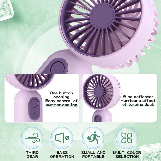 Rossesay 6 Pcs Mini Portable Fan Bulk Cute Handheld Lightweight Small Little Personal Hand Eyelash Fan 3 Speeds USB Rechargeable for Women Men Indoor Outdoor Makeup Travel (Black,Pink,Purple)
