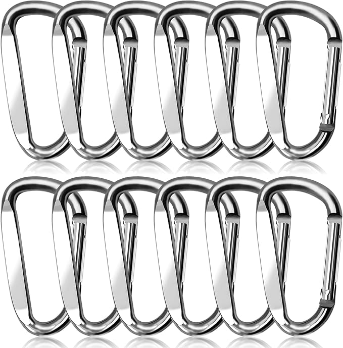 3" Aluminum Carabiner Clips, 12PCS D Ring Shape Keychain Carabiners Hook Buckle