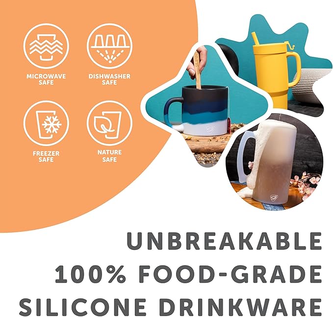Silipint Silicone 22oz Straw Tumbler: Sun Storm - Reusable, Unbreakable, Flexible, Hot/Cold, Airtight Lid, Travel, Sustainable - Marigold Pack of 1