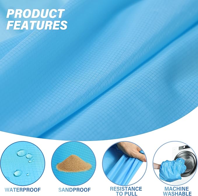 Famstar Beach Blanket Oversized Extra Large 10'X 9',Waterproof Sandproof Beach Blanket 2-8 Adults Lightweight Durable for Travel Camping Hiking Picnic (10'X 9', Blue&Grey)